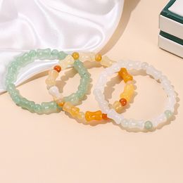 Cuentas de piedra de jade Pulsera de cuentas de bambú Aventurina verde natural Forma de bambú Pulsera de jade verde claro para mujer