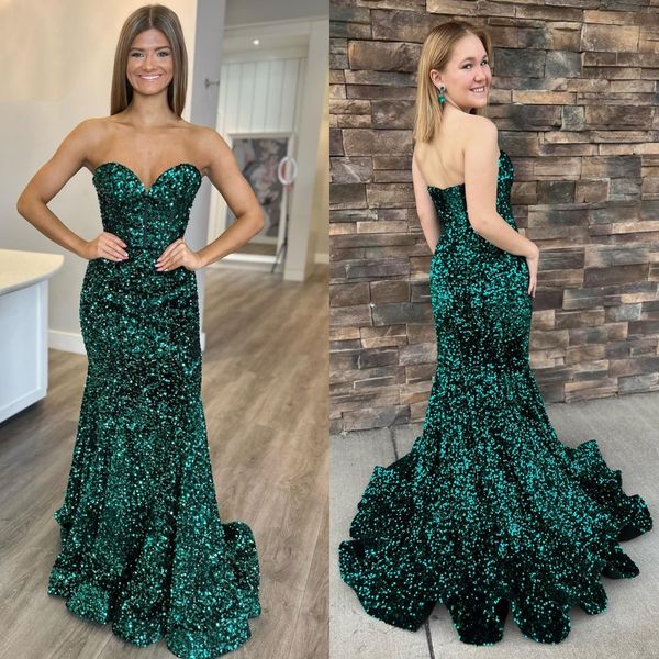 Jade Velvet Sequin Prom Dress 2k23 Sweetheart Fit and Flare Lady Girl Pageant Gown Formal Party Invité de mariage Red Capet Runway Black-Tie Gala Hoco Corset Boning