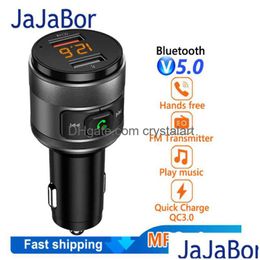 Jajabor Bluetooth 5.0 Carkit Handen Fm-zender Muziek Mp3-speler Dual Usb Qc3.0 Snel opladen Ondersteuning U Disk Afspelen C57