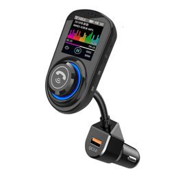 JaJaBor Kit de voiture Bluetooth 1,8 pouces écran LCD couleur QC3.0 chargeur de voiture mains libres transmetteur FM Bluetooth 5.0 lecteur MP3 de voiture