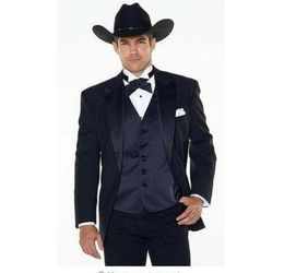 JAKCETPANTSVEST Notch Rapel Western Cowboy Style Mens Pak Black Groom Wear Tuxedos Man Wedding Suits For Men YM4926354