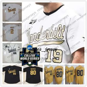 Jam 2019 CWS Vanderbilt Commodores 18 Pat Demarco 29 Patrick Raby 80 Kumar Rocker 99 Jayson Gonzalez Gold Black Cream White NCAA Baseball Jersey