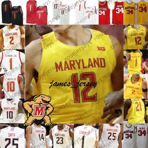 JAM 2019 Terps Maryland # 23 Bruno Fernando 34 Len Bias 4 Kevin Huerter 32 Joe Smith Red White Yellow 100th Retro College Basketball Jersey