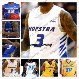 Jam Custom Hofstra Pride Basketball Elk naamnummer Blue White Yellow 3 Justin Wright-Foreman 1 Matija Radovic 4 Buie Men Jeugd Kid NCAA Jersey