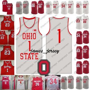 Jam Custom Ohio State Buckeyes 2020 Gray Retro Basketball Red White # 3 DJ Carton 34 Kaleb Wesson 23 James Conley Craft Russell LeBron Jersey