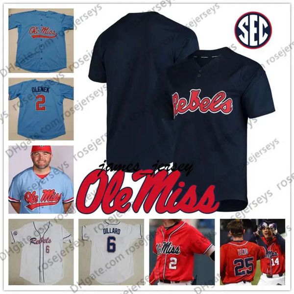 Jam Custom Ole Miss Rebels 2019 Baseball Nom Numéro Blanc Rouge Navy Blue # 2 Ryan Olenek 13 Zack Cozart Men Youth Kid Jersey