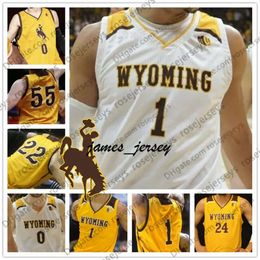 Jam Custom Wyoming Cowboys NCAA Basketball Elk naamnummer Wit geel 1 Justin James 22 Larry Nance Jr. 0 Hendricks Maldonado Men Jeugdjersey