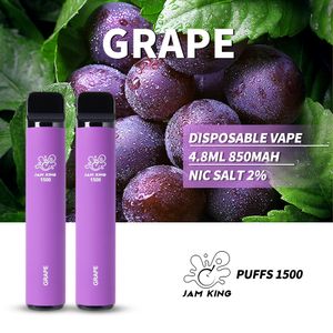 Jam King 1500 Original Einweg Vape Desechable E Cigarette 4,8 ml 850mAh Batterie Vapes Jetable Puff 15K Usine Chine Puffplus Elf Bar Crystal 5000 1600 15000