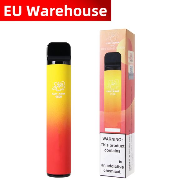 Jam King 1500 vape jetable EU Warehouse vapers desechables 4.8ml Barre de bouffée de vape jetable préremplie 850mAh Batterie 2% 20mg Jus de saveur en gros e cigarette