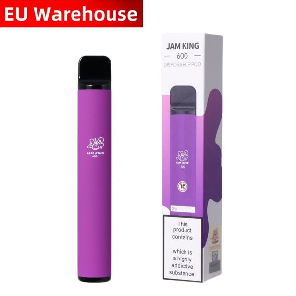 Jam King 600 vape EU Entrepôt en stock en gros bouffée vape E Cigarette vaper desechable 2 ml prérempli 550 mAh saveurs de jus de batterie feuilletée vape stylo 2% 20 mg cigarette