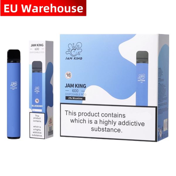 Jam King 600 vaper desechables EU Warehouse vape barre feuilletée jetable 2 ml prérempli 550 mAh batterie 2% 20 mg en gros E Cigarette elfbar vape stylo saveurs de jus