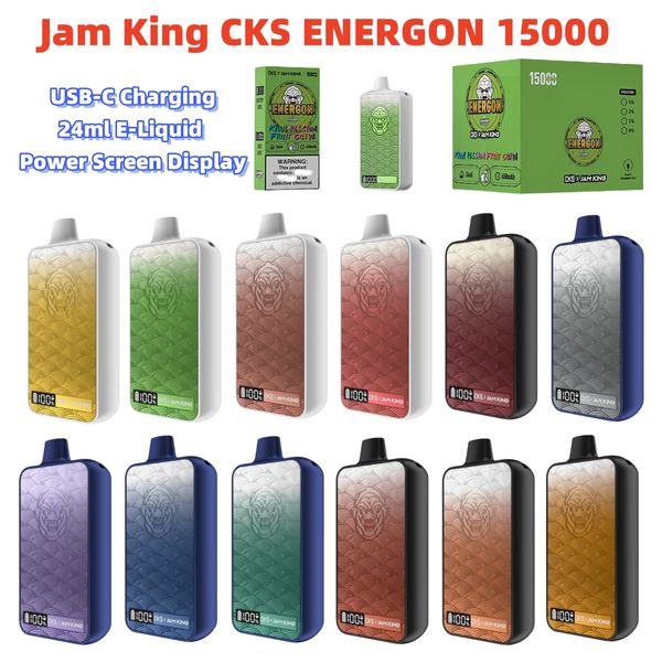 Jam King CKS ENERGON 15000 bouffées de vape desechable 24 ml EU Entrepôt en gros vape bouffée 15k USB-C Charge E Liquid Power Écran Affichage 12 Saveurs vape puff bar