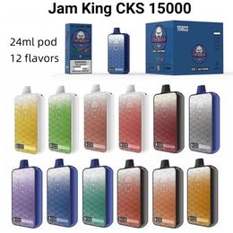 Jam King CKS vape vapers 15000 trekjes 12 smaken 24 ml E-vloeistof Wegwerp E-sigaret Schermweergave 2% 3% 5% Crystal Vape Mesh Coil Oplaadbare Vaper 650mAh batterij