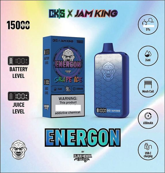 Jam King CKS Vapers Puff 15000 15K e cigarette Vape jetable Boîte 24 ml E-jus 12 Saveurs Nic Sel 2% 3% 5% Écran LED Bobine de maille 650mAh Batterie rechargeable