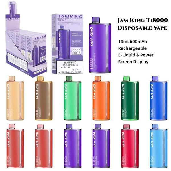 Jam King Ti8000 Puff Retail Bang Vape Stylo Vape Jetable 19ml Prérempli 600mAh Batterie Rechargeable Vapes E Cigarette DE Entrepôt