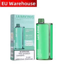 Jam King Ti8000 bladerdeeg vape EU Warehouse vaper desechable E-sigarettenbladerdeeg 8000 19 ml 2% 3% 5% E-Juice Oplaadbaar vermogen Schermweergave Batterijpen versus savage vape 8000 bladerdeeg