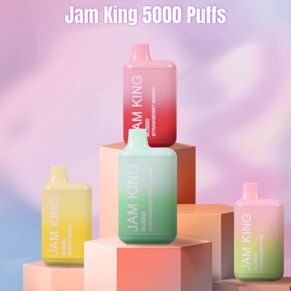 Jam King vape Puff 5000 13 ml E-juice Pod 650mAh Batterie 12 Saveurs Recgargeable E-Cig vape desechable vapers Inhalez le vaporisateur à bobine de maille activée