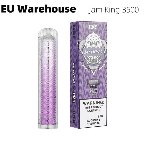 Jam King vapes bouffée jetable 3500 6 ml Pod E Juice 12 saveurs Nic 2% 3% 5% Vaper Mesh Coil 1,1 Ohm 650mAh Batterie rechargeable en gros E Cigarette