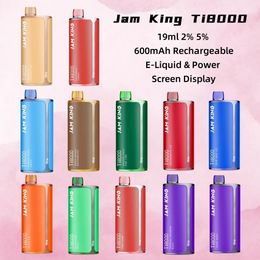 JAM KING vapes Originele E-sigaret Puff 8000 einweg vape wegwerp Ti8000 E-Liquid Power Scherm 19 ml Voorgevulde Mesh Coil Oplaadbaar 0% 2% 3% 5% vs Randm Tornado