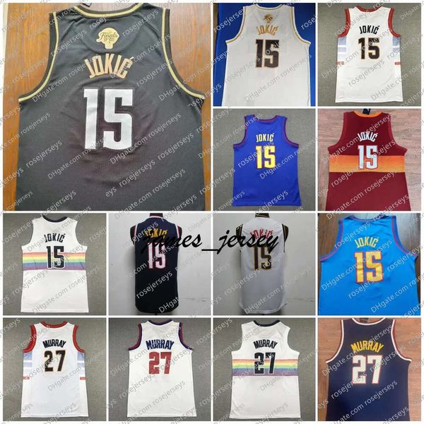 Jam Men's 15 27 Jokic Murray Basketball Jersey noir blanc bleu marine rouge Home Away City 2023 Finales Jerseys S-2xl