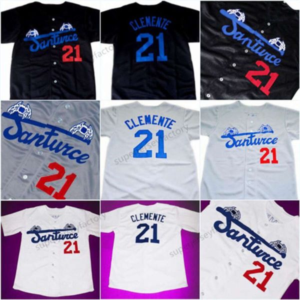 Jam Men's Santurce Crabbers Roberto Clemente Jersey, Black / White / Grey Ed Baseball Shirt