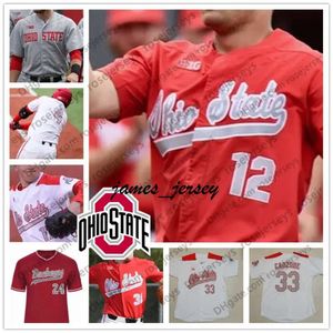 Jam NCAA Ohio State Buckeyes Baseball #2 Kobie Foppe 3 Jake Vance 12 Tyler Cowles 44 Connor Curlis College Gray White Red Jerseys S-4XL