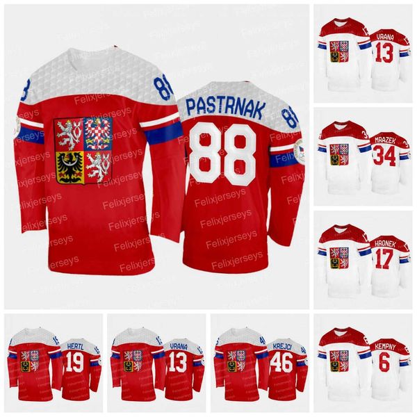 Jam Team República Checa 2022 Jersey de hockey 88 Pastrnak 46 David Krejci 13 Jakub Vrana 19 Tomas Hertl 17 Filip Hronek 34 Petr Mrazek 6 Michal Kempny