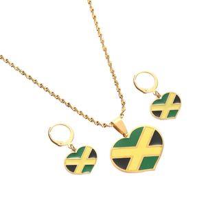 Ensembles de bijoux drapeau jamaïcain, carte cœur de la jamaïque, pendentif National, colliers et boucles d'oreilles pour femmes