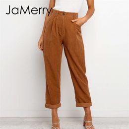 JaMerry Casual sertissage femmes pantalons en velours côtelé Bas peu flexible femme automne crayon pantalon taille moyenne dames pantalon 201228