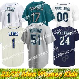 James 2021 2022 Custom S-4XL 24 Ken Griffey Jr. Jerseys 34 Felix Hernandez 11 Edgar Martinez 17 Mitch Haniger 15 Kyle Seager 51 Suzuki Ichiro