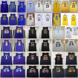 James 23 Basketball Austin Reaves Jersey 15 Man Dangelo Russell 1 Ville gagnée Black Purple Yellow Blanc Blue Blue Stat Icon Shirt