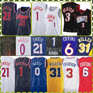 James Harden Joel Embiid Basketball Jerseys Tyrese Maxey Rétro Allen Iverson 2023-2024 City 3 1 0 21 Julius Erving Victor Oladipo Reggie Miller 76ers''Mens Shirt