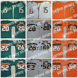 James NCAA Maillots Brad Kaaya Miami Hurricanes College Football 20 Ed Reed 52 Maillot Ray Lewis ACC Orange Vert Blanc 26 Sean Taylor S-3XL