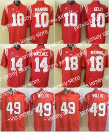 James NCAA Ole Miss Rebels Football 10 Eli Manning Jersey SEC College 10 Chad Kelly 14 Bo Wallace 18 Achie Manning 49 Patrick Willis Cousu Rouge