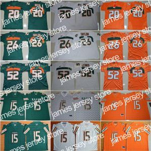 James NCAA Vintage Miami Hurricanes College Football Jerseys 26 Sean Taylor 52 Ray Lewis R.Lewis 20 Ed Reed University Football Shirts pas cher