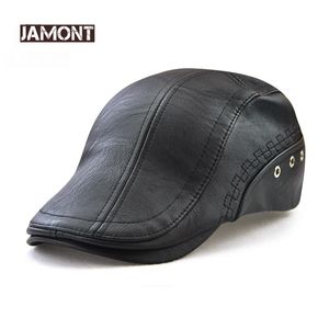 JAMONT 100% PU Cuir Gavroche Casquette Hiver Bérets Mâle Chaud Visières Cap Mode Lettre Snapback Caps pour Hommes Os Gorras Casquette