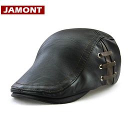 Berets [Jamont] Herenhoed Vintage PU Lederen Klimop Platte Gatsby Golf Rijden Hoeden Baret Caps Classic Look Visor Casquette