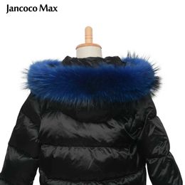 JANCOCO MAX + Voering 65cm Real Wasbeer Bont Trimmen Kraag voor Kinderen Volwassen Jas Hooded Mode S1690 H0923