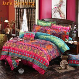 Jane Spinning Bohemian Edredmian Ropa de cama Conjuntos de cubierta de edredón Mandala Conjunto de funda de almohada Reina King Tamaño KK02 # C0223