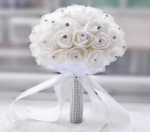 Jane Vini Barato Blanco Bridal Bouquet Pu Roses Cristal Boda Beuquet Beige Broch Bouquet Bride Ramo de 1156018