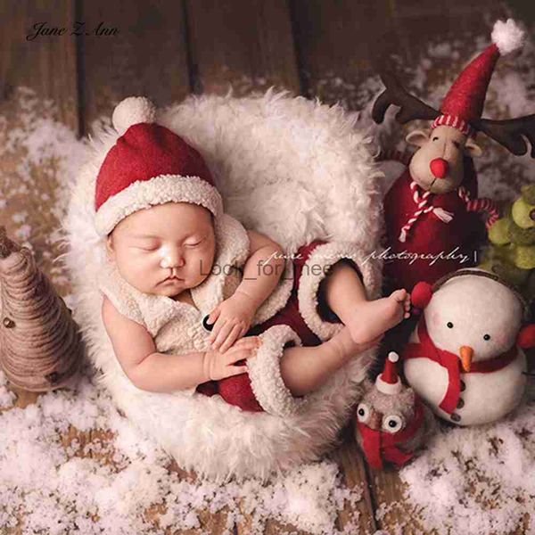 Disfraz de fotografía para recién nacido Jane Z Ann, sombrero temático navideño de Papá Noel, chaleco y pantalones cortos, traje HKD230823