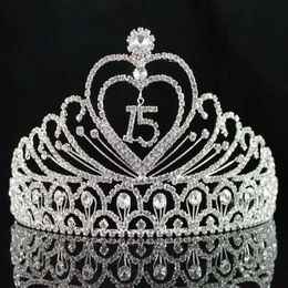 Janefashions Quinceañera Dulce 15 Quince Fiesta de cumpleaños número 15 coronas de Clear White Austrian Rhinestone Tiara Crown Y2008072714