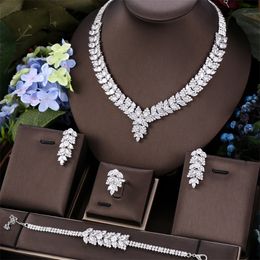 Janekelly 4pcs Bridal Zirconia Volledige sieradensets voor vrouwen feest luxe Dubai Nigeria CZ Crystal Wedding 220812