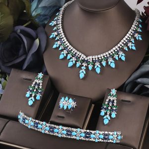 Janekelly 4 pièces de mariée zircone ensembles de bijoux complets pour les femmes fête de luxe dubaï Nigeria CZ cristal ensembles de bijoux de mariage 240320