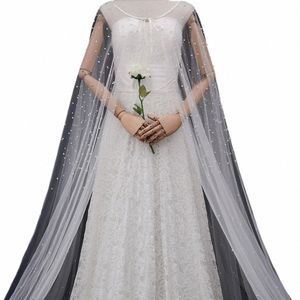 Janevini Perles de mariée LG Tulle Bolero Mesh Mariée Mariage Soirée Cape 2 mètres LG Catwalk Party Étoles Haussement d'épaules Châles Vestes X3ux #