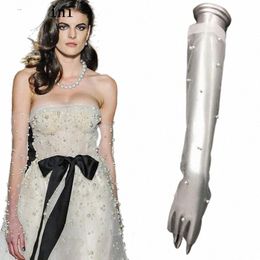Janevini Elegant 50 cm LG bruidshandschoenen pure tule ivoren parels fingerl arm mouwen trouwhandschoenen voor bruid guantes limitos l9rf#