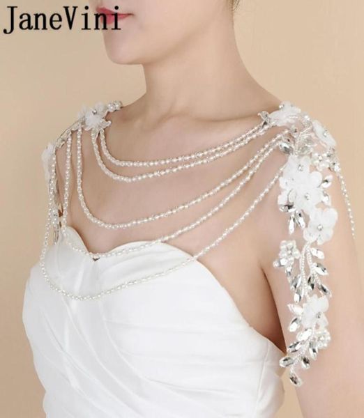 JaneVini Collar nupcial de cristal de diamantes de imitación Cadena de hombro de boda de moda Collares largos Novia Flores hechas a mano Abrigo con cordones Shaw63189805