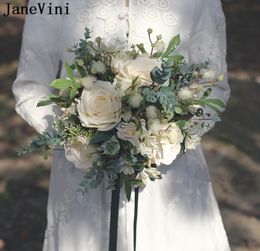 JaneVini Bouquets de mariage vintage Fleurs de jardin bohème Roses de soie de mariée artificielles Mariées en plein air tenant le bouquet Ramo Flores 2724823