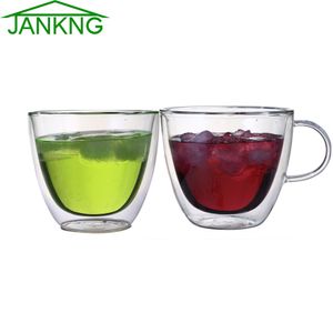 Jankng 1 stks Clear handgemaakte dubbele wand glazen bekers 380 ml hittebestendige glazen theekopjes en mokken koffie reizen cups glaswerk