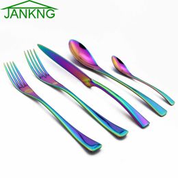 Juego de vajilla JANKNG de acero inoxidable 18/10 de 20 piezas, cubiertos de arcoíris, cuchillo de cena, tenedor, tenedor, servicio de vajilla para 4